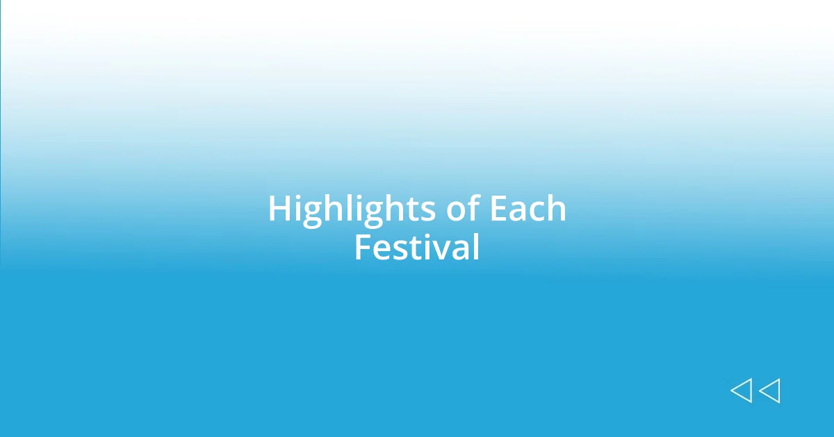 Highlights of Each Festival