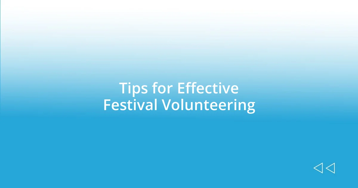 Tips for Effective Festival Volunteering